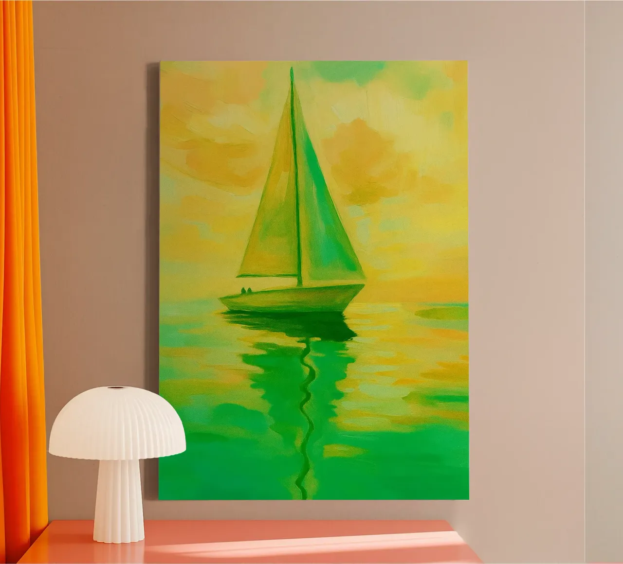 zeilboot abstracte tekening ilustratie canvas met Baklijst van danine