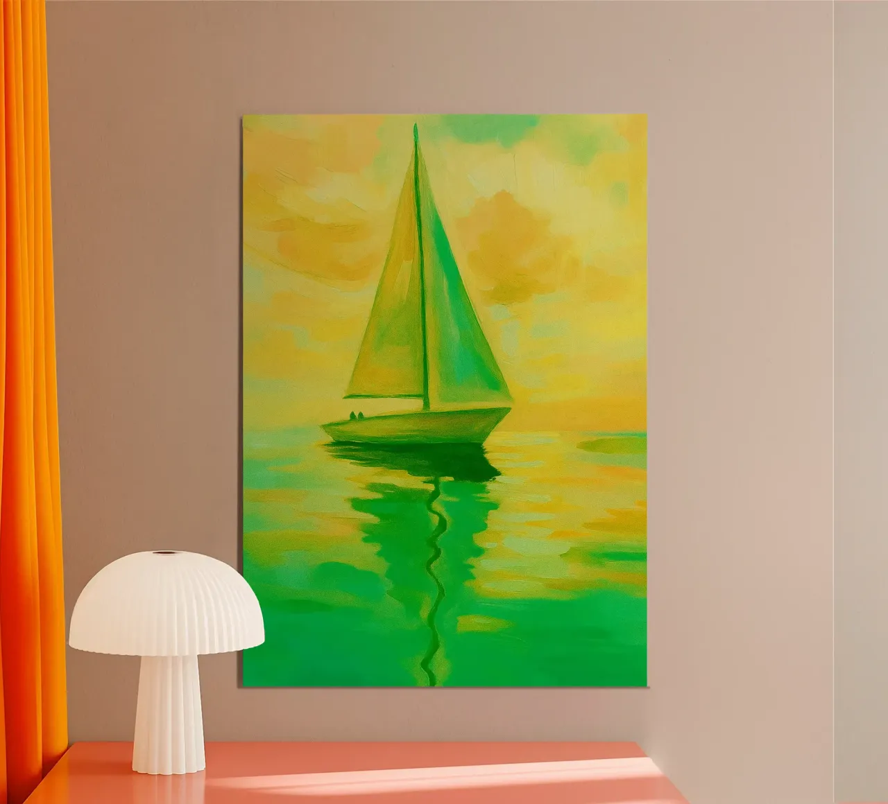 zeilboot abstracte tekening ilustratie poster met houten frame van danine