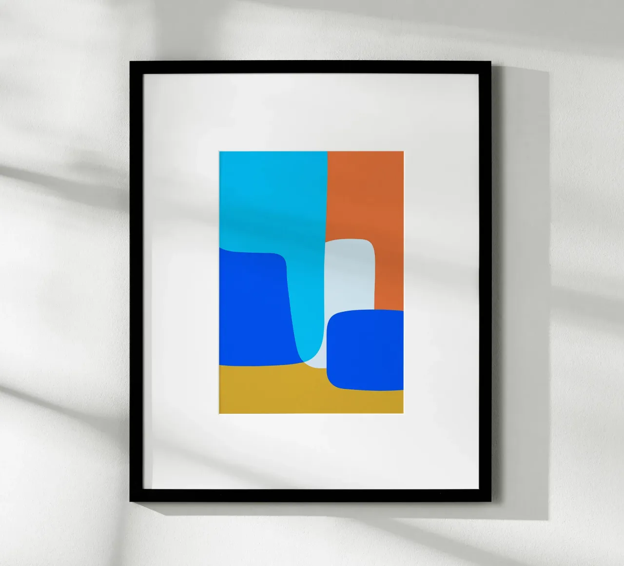 square block abstract drawing ilustration poster with wooden frame by danine