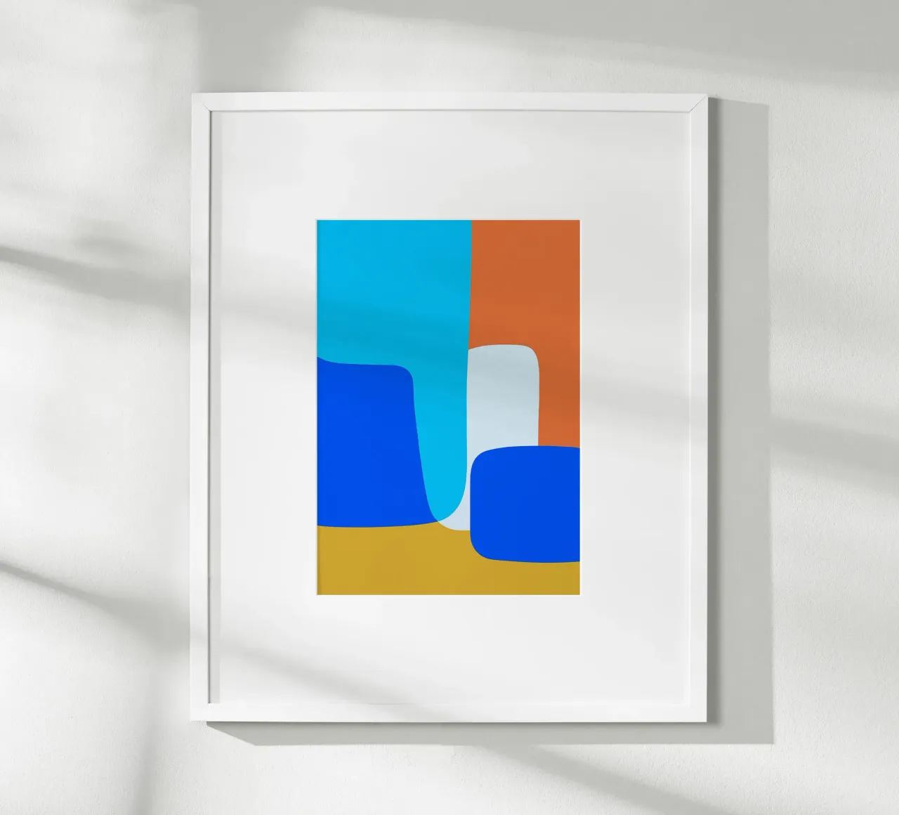 square block abstract drawing ilustration poster with wooden frame by danine