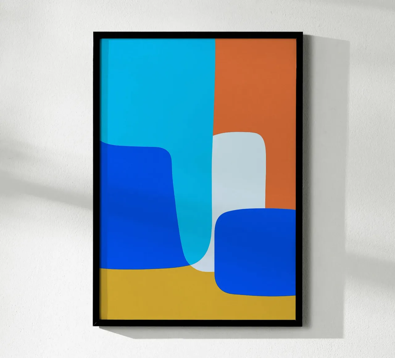 square block abstract drawing ilustration poster with wooden frame by danine