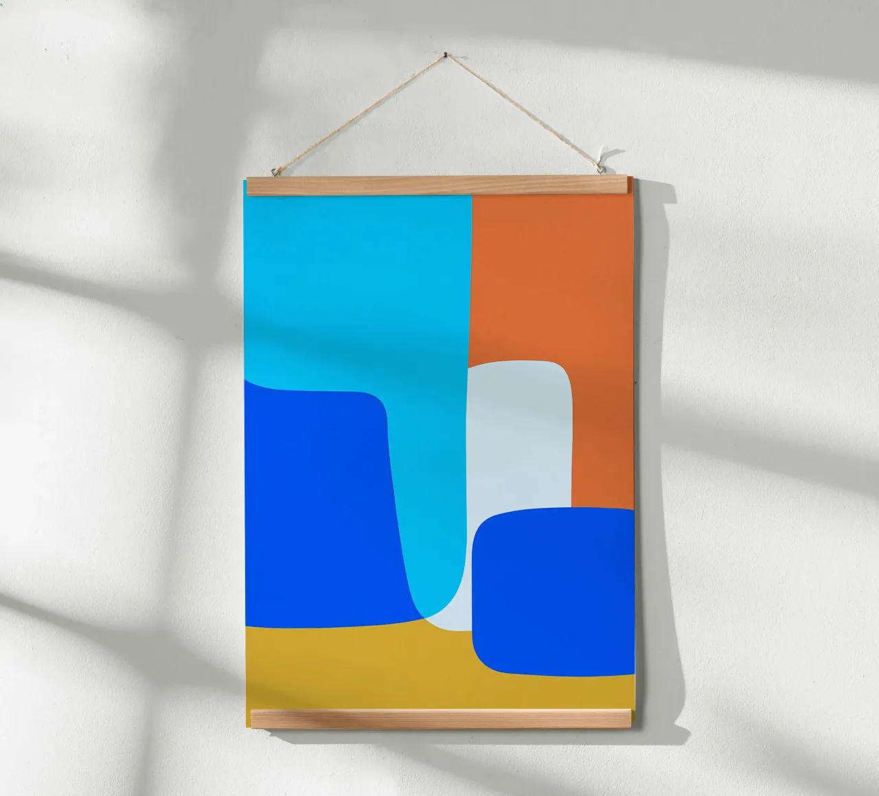 square block abstract drawing ilustration poster with wooden frame by danine
