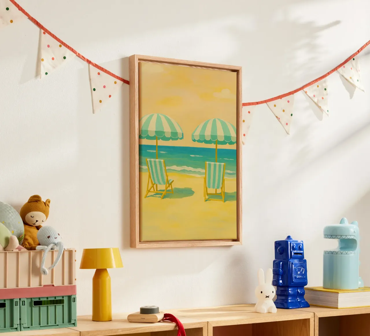 umbrella beach drawing ilustration canvas with Floater frame by danine