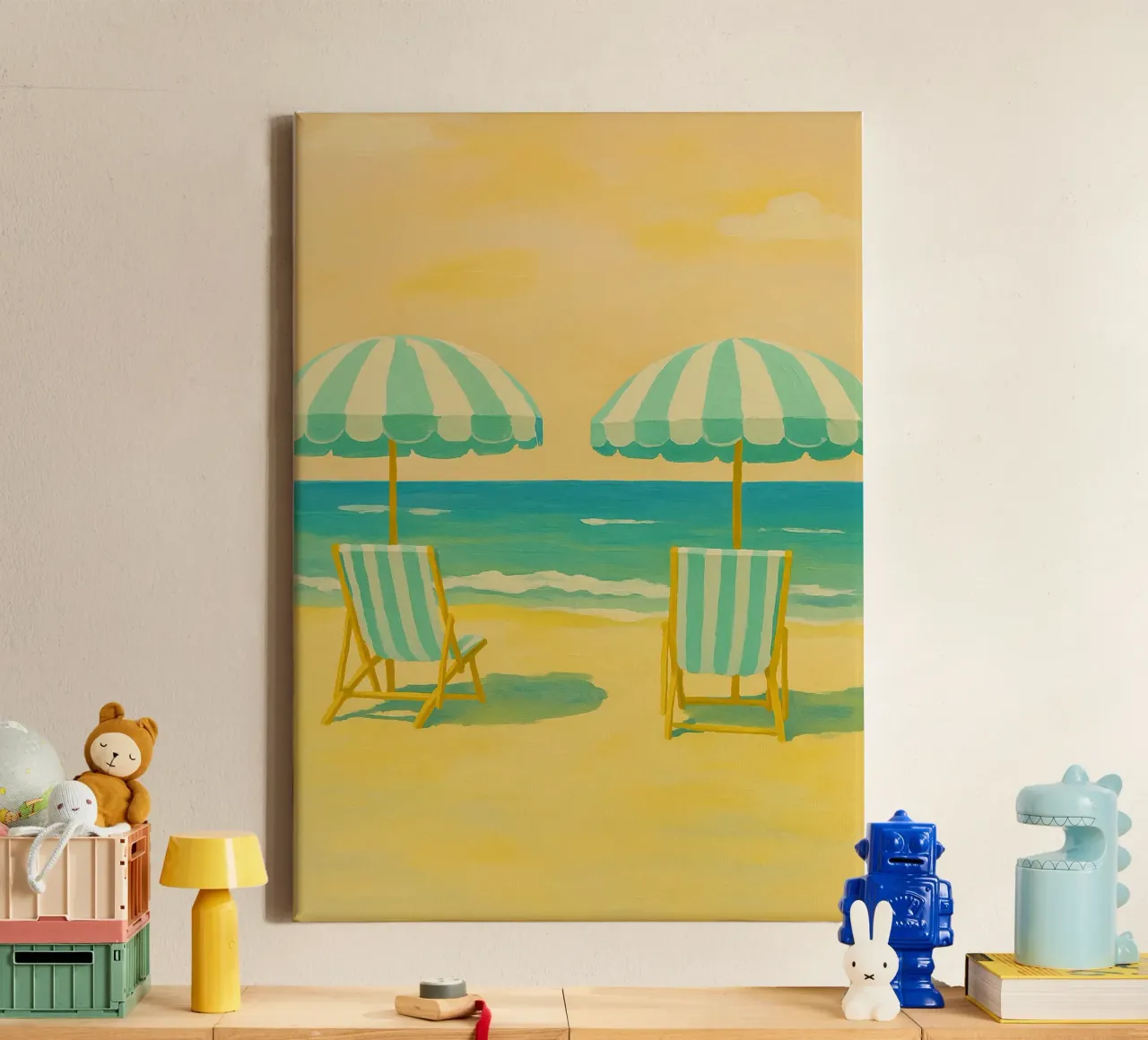 umbrella beach drawing ilustration canvas with Floater frame by danine