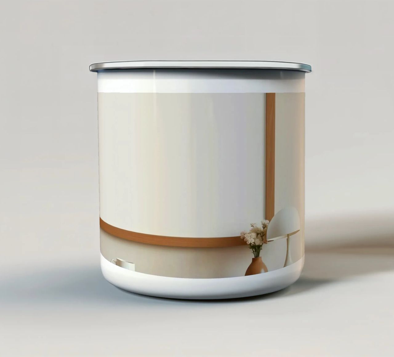 Modern interior featuring a blank frame and minimal decor enamel mug by DesignDoodle
