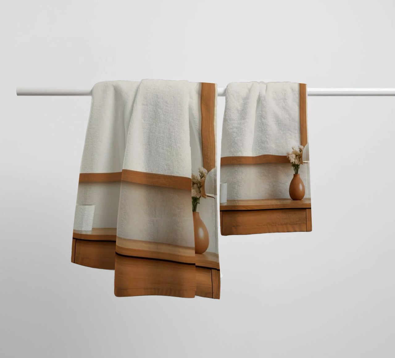 Modern interior featuring a blank frame and minimal decor towel by DesignDoodle