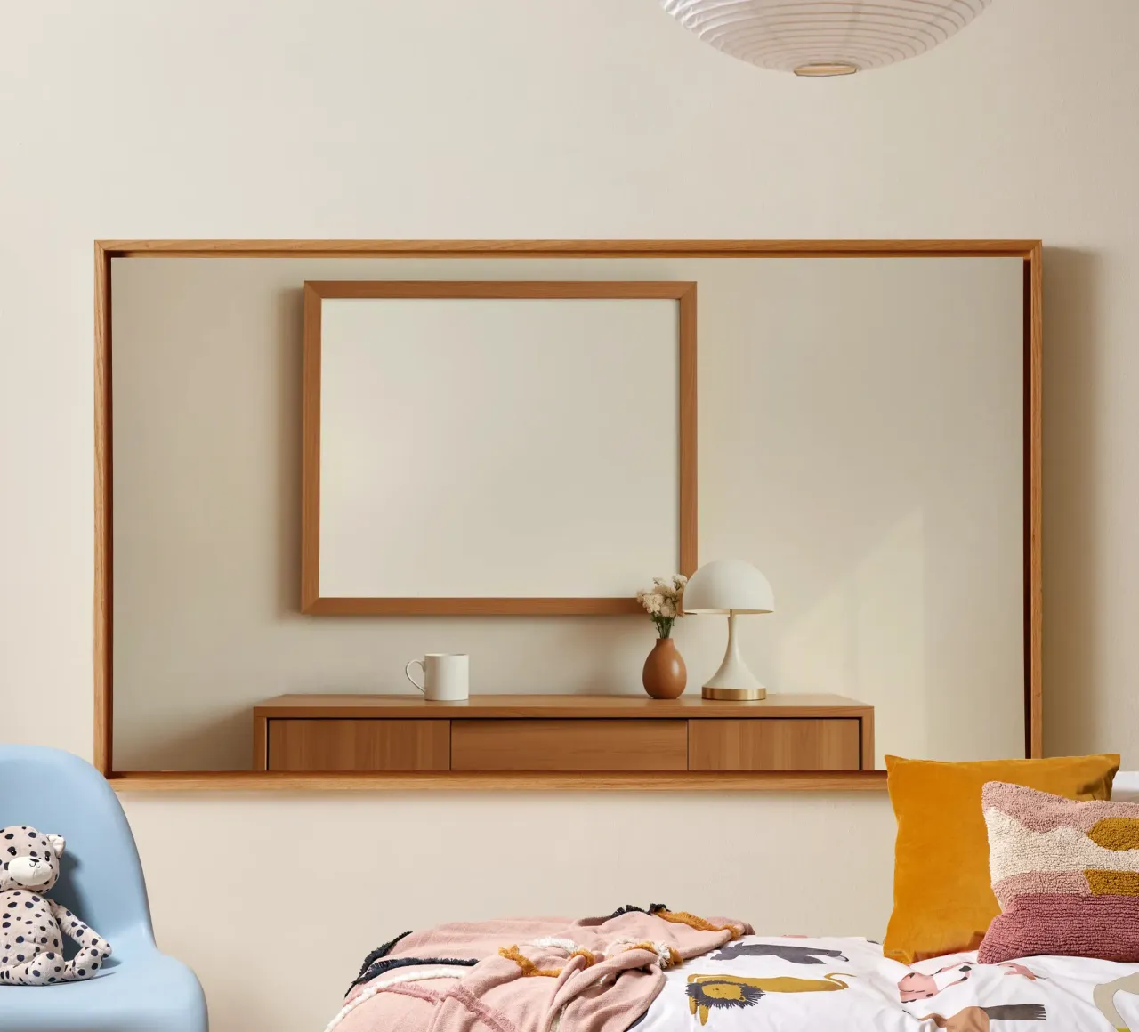 Modern interior featuring a blank frame and minimal decor canvas by DesignDoodle