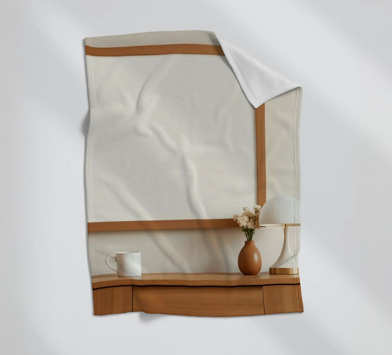 Modern interior featuring a blank frame and minimal decor fleece blanket by DesignDoodle