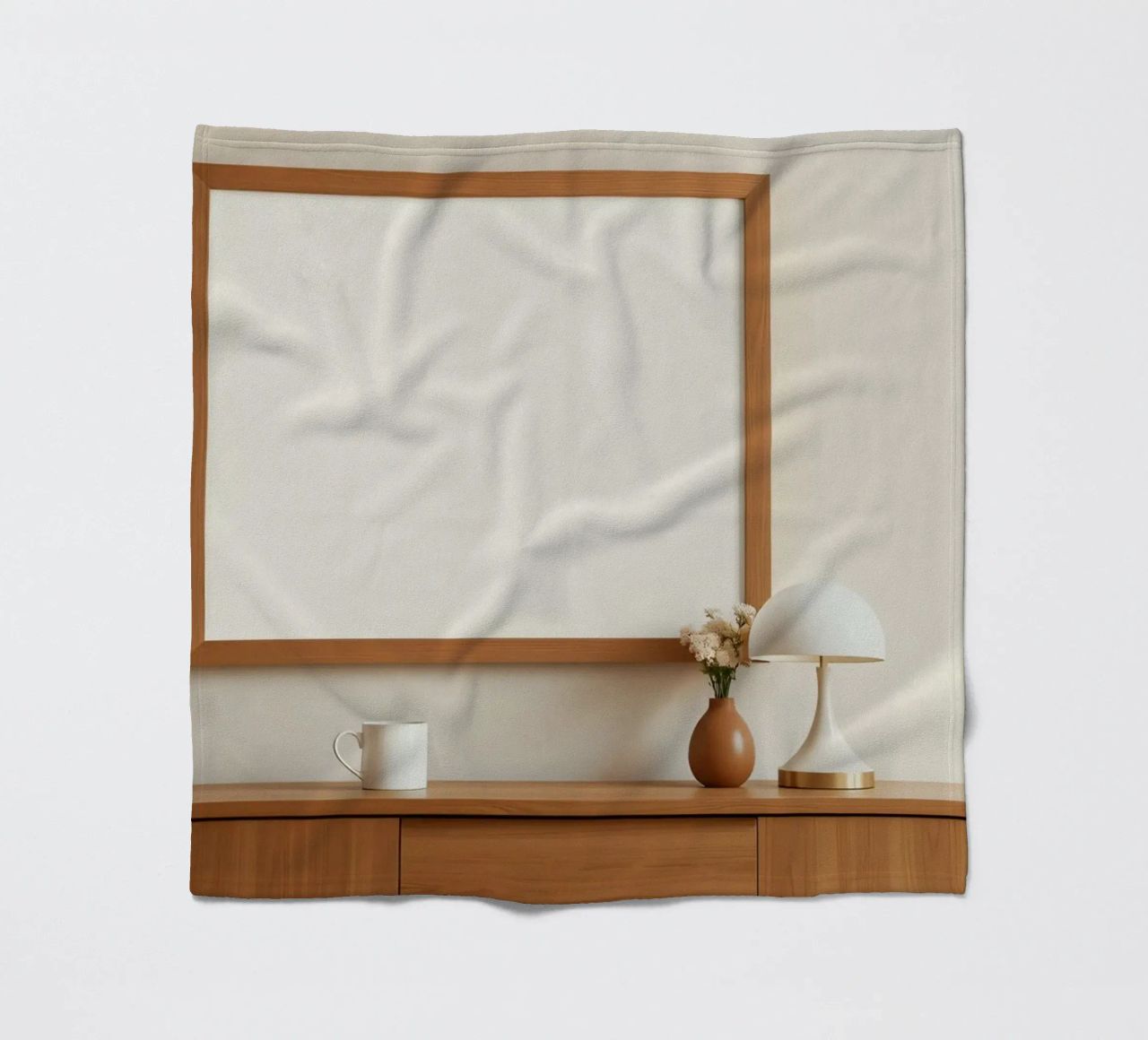 Modern interior featuring a blank frame and minimal decor fleece blanket by DesignDoodle