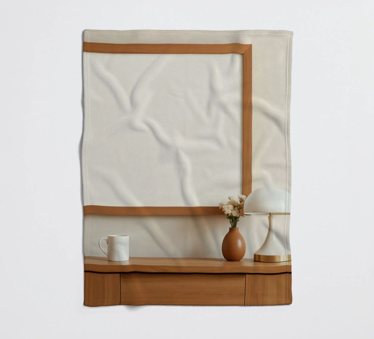 Modern interior featuring a blank frame and minimal decor fleece blanket by DesignDoodle