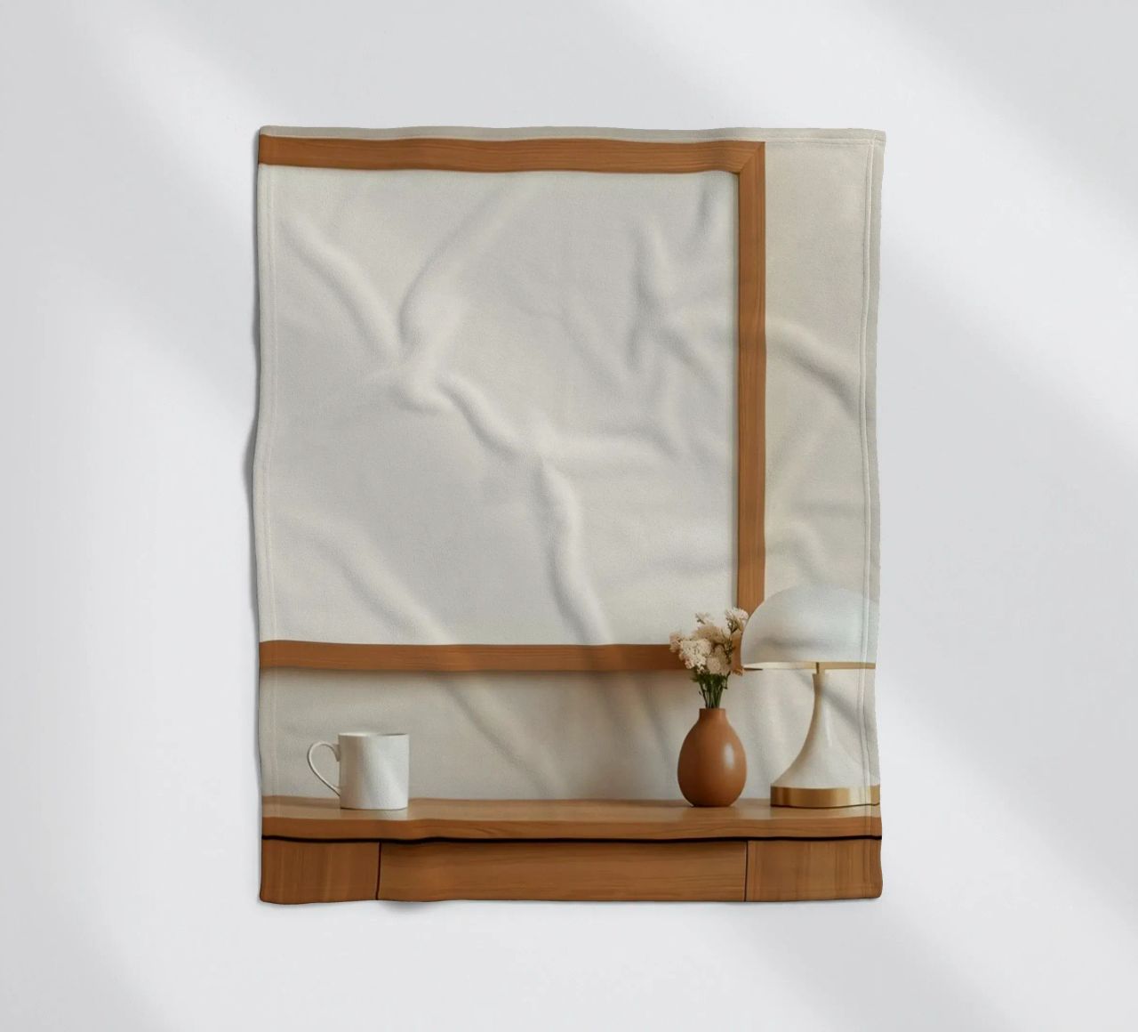 Modern interior featuring a blank frame and minimal decor fleece blanket by DesignDoodle