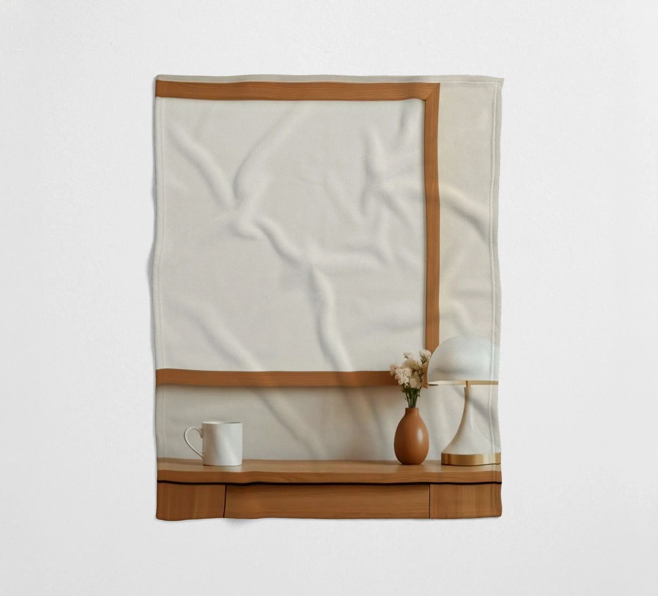 Modern interior featuring a blank frame and minimal decor fleece blanket by DesignDoodle