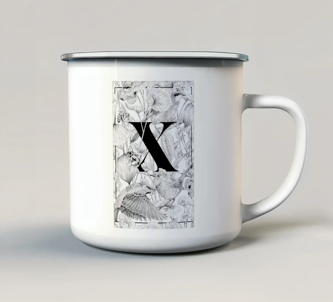 Floral Alphabet X tazza in smalto da Faunesque