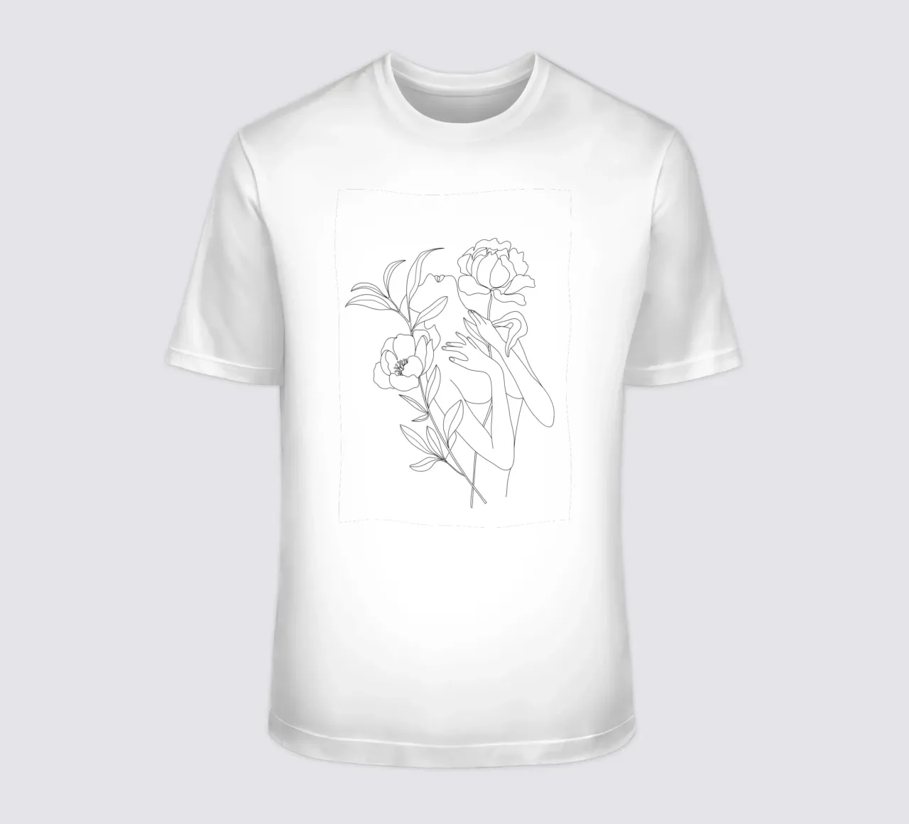 Minimal Line Art Woman with Peonies t-shirt by Nadjaa