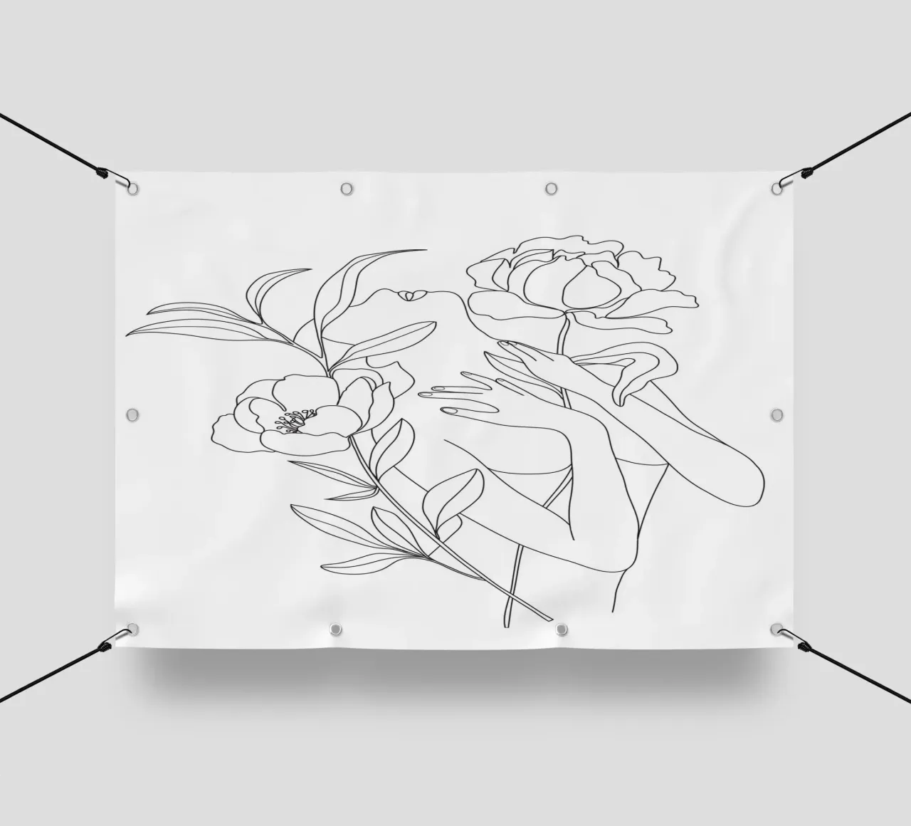 Minimal Line Art Woman with Peonies telo in pvc da Nadjaa