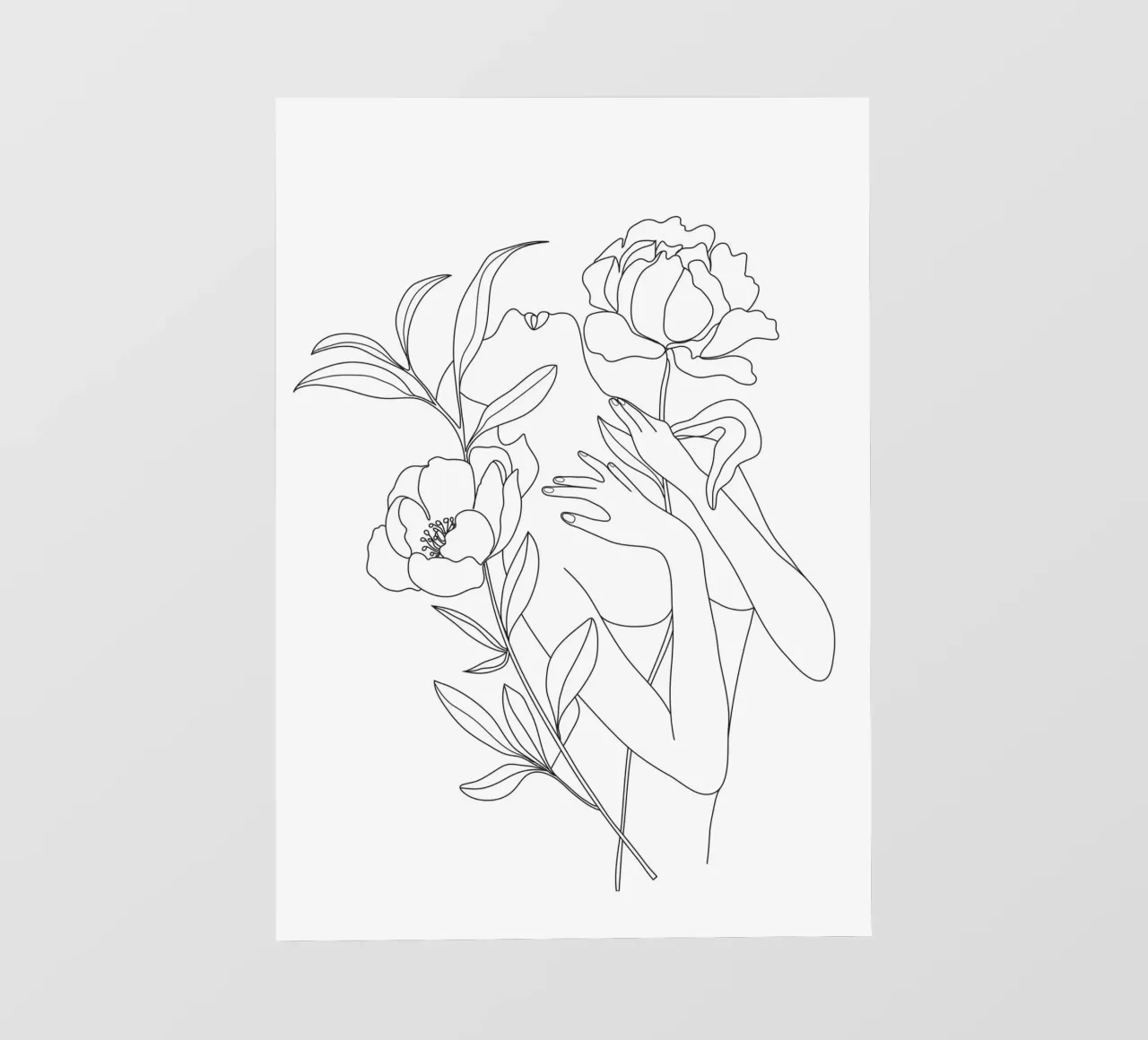Minimal Line Art Woman with Peonies telo in pvc da Nadjaa