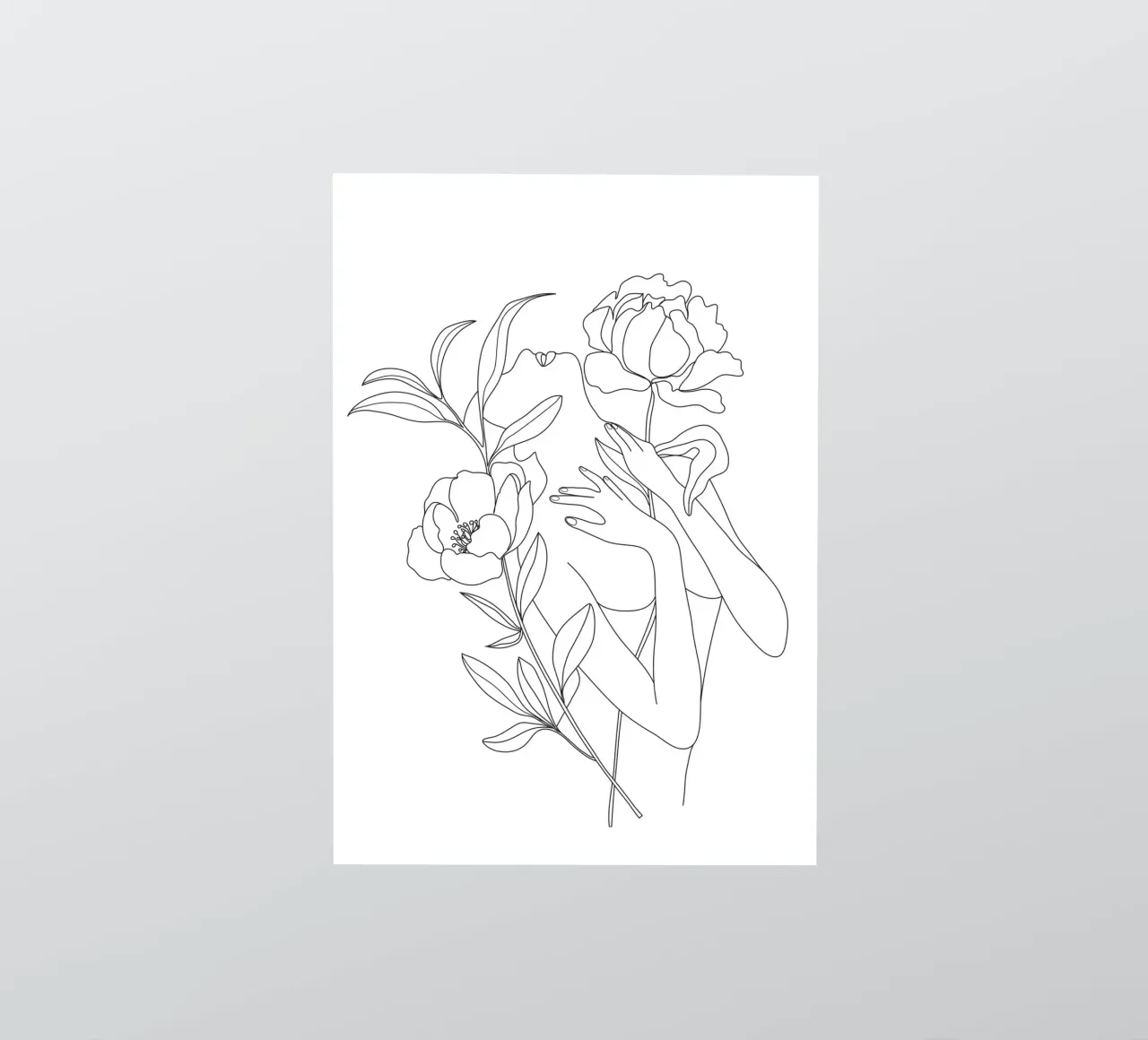 Minimal Line Art Woman with Peonies sticker by Nadjaa