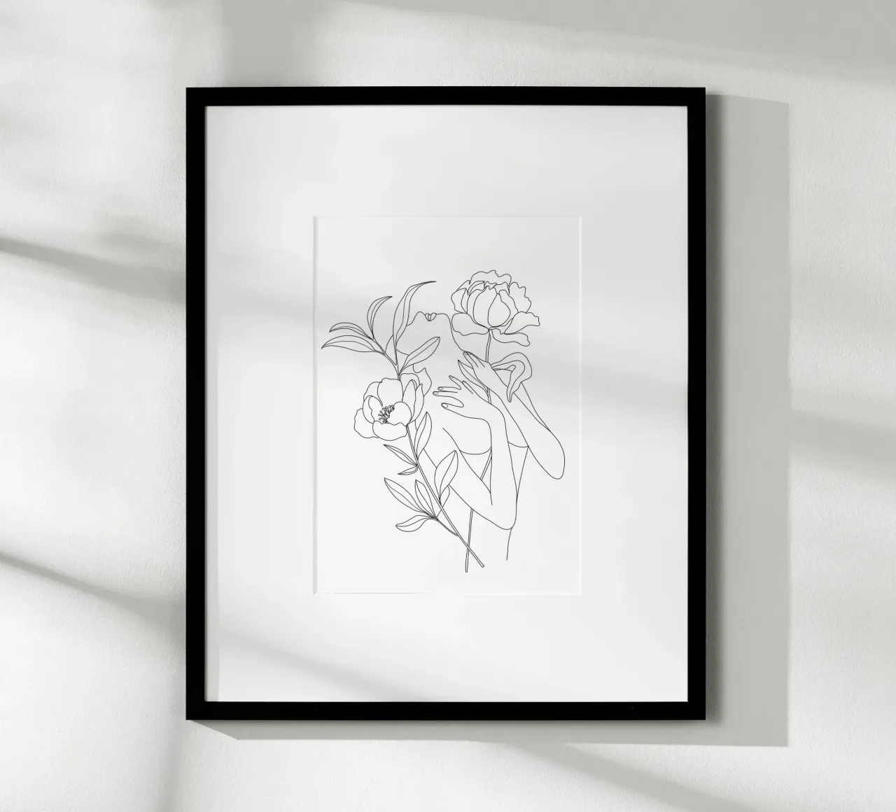 Minimal Line Art Woman with Peonies poster da Nadjaa