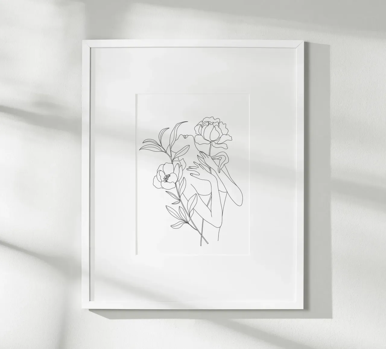 Minimal Line Art Woman with Peonies poster da Nadjaa