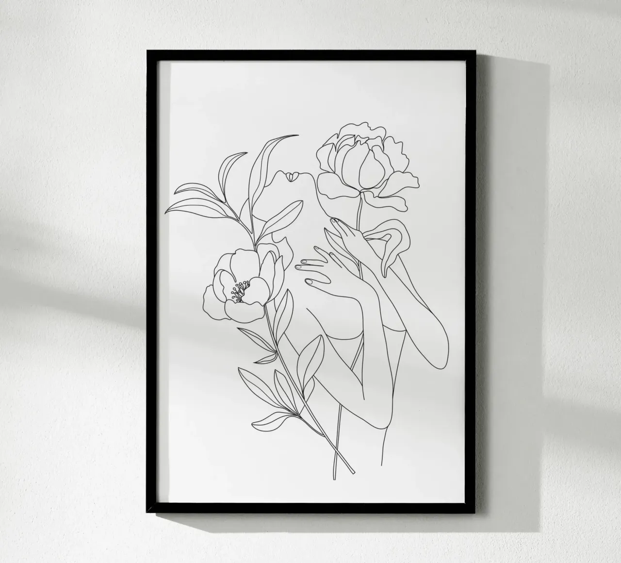 Minimal Line Art Woman with Peonies poster da Nadjaa