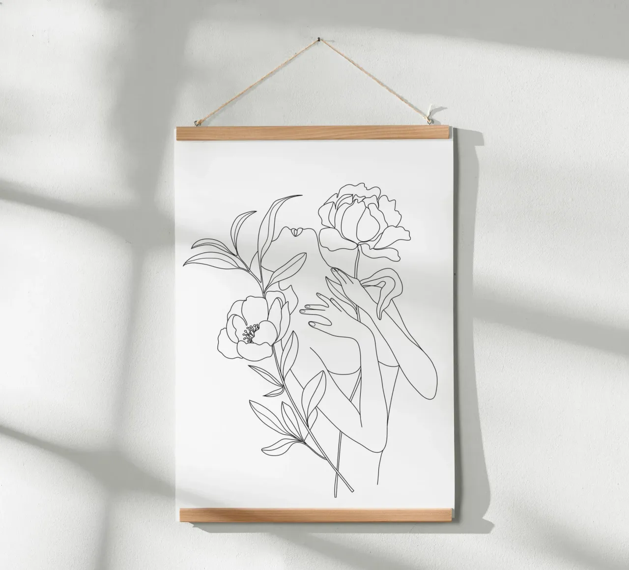 Minimal Line Art Woman with Peonies poster da Nadjaa