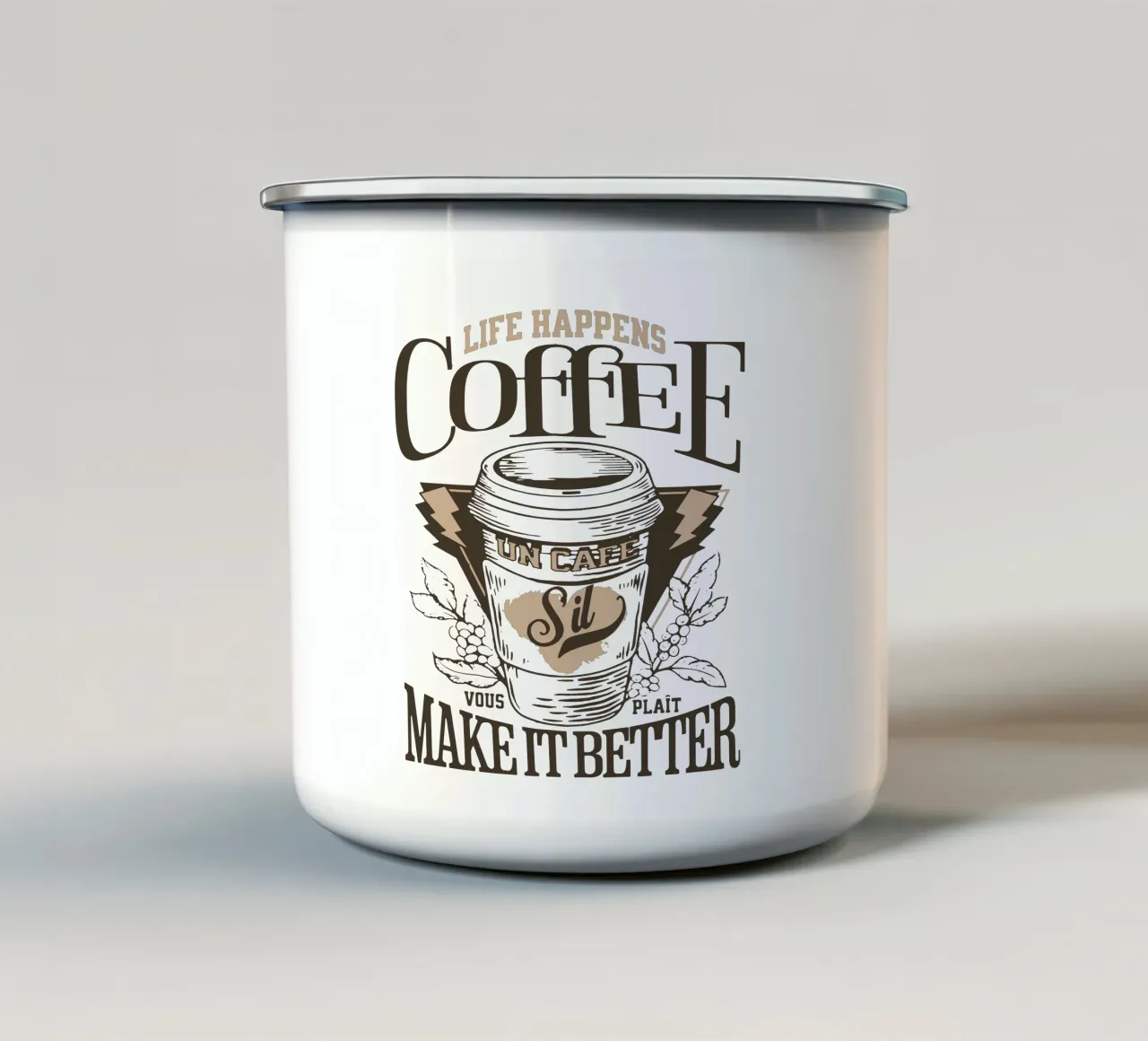 La vita accade il caffè lo rende migliore tazza in smalto da Gunawan Rb