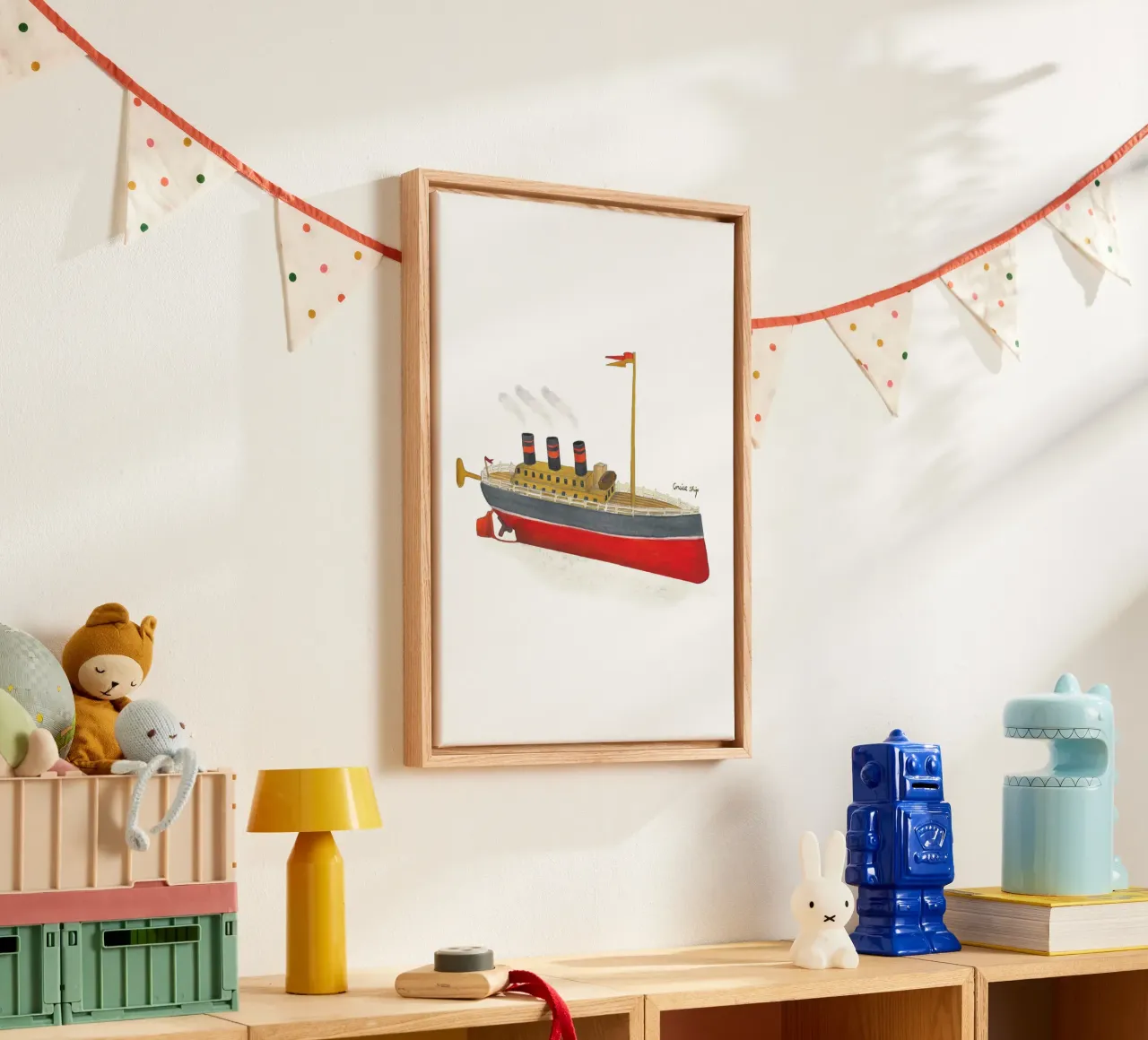 Retro speelgoedschip canvas met Baklijst van tiny goods studio