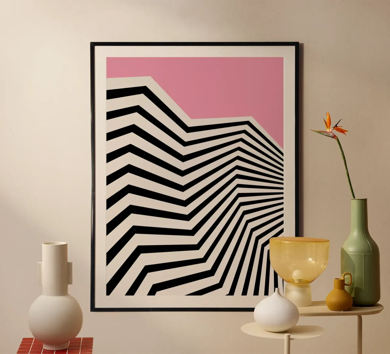 Op Art Zickzack Rosa Hahnemühle von Studio Vibe