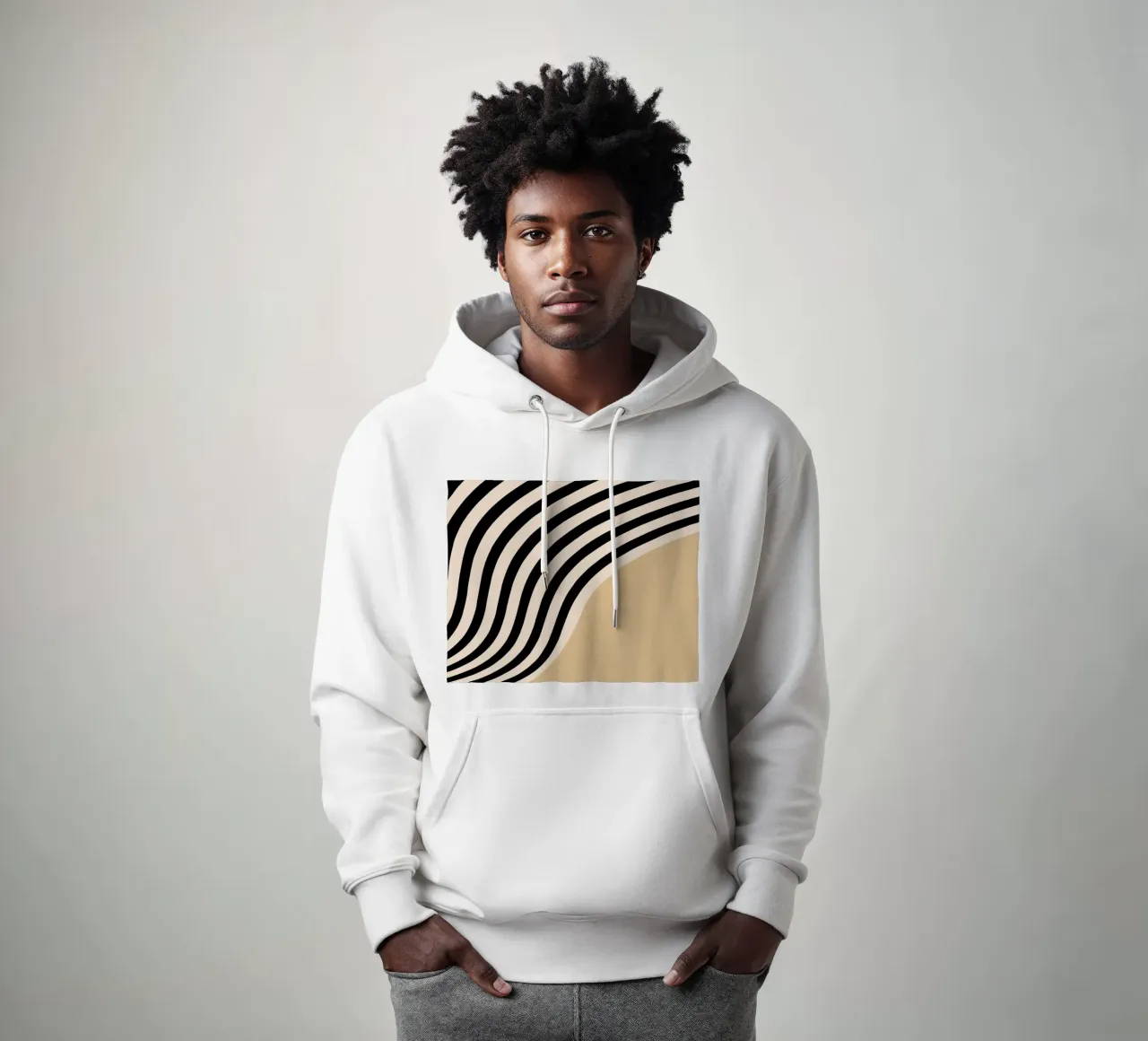 Poster Minimal Wave | Line in beige e nero felpa con cappuccio da Studio Vibe