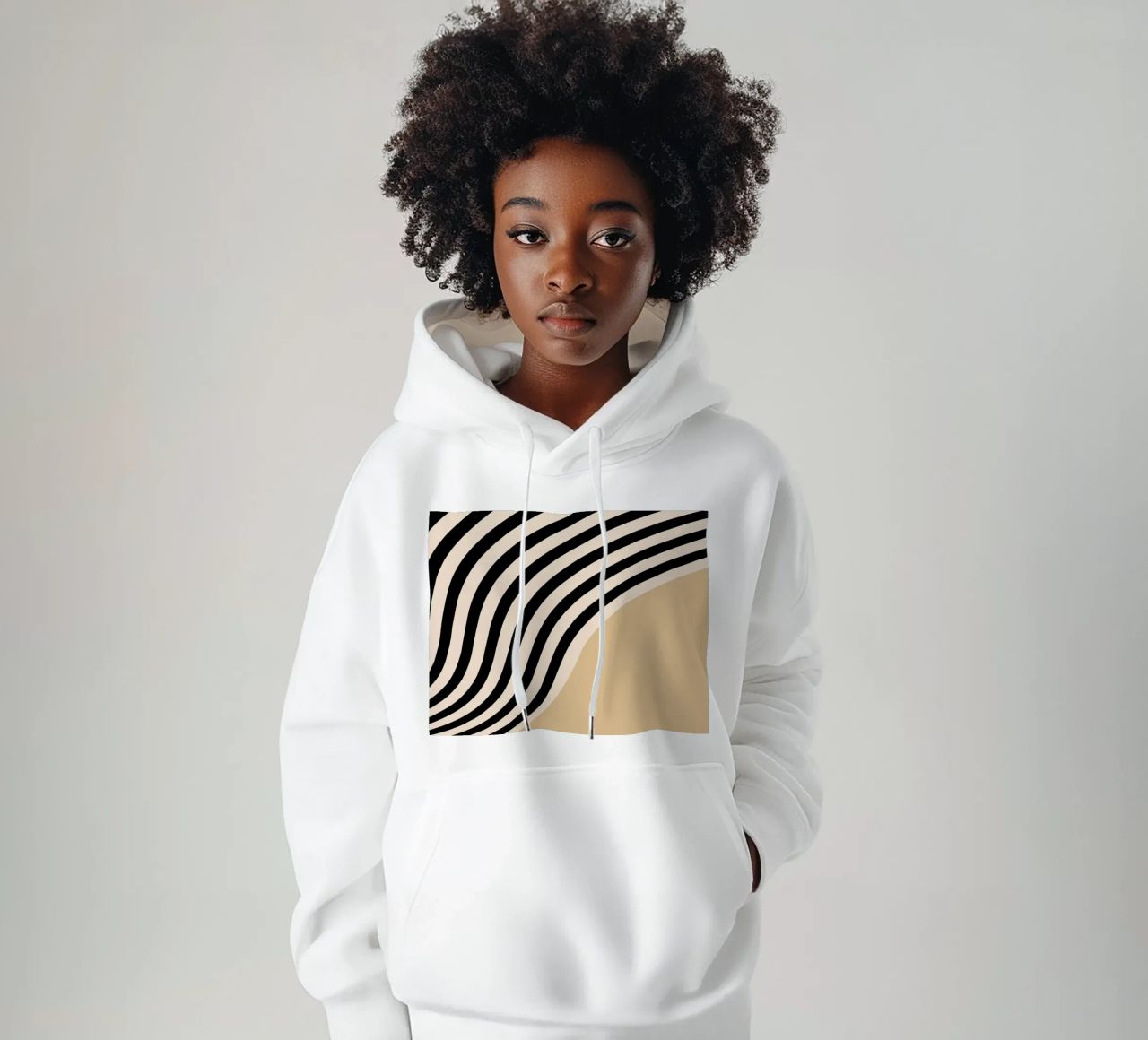 Poster Minimal Wave | Line in beige e nero felpa con cappuccio da Studio Vibe