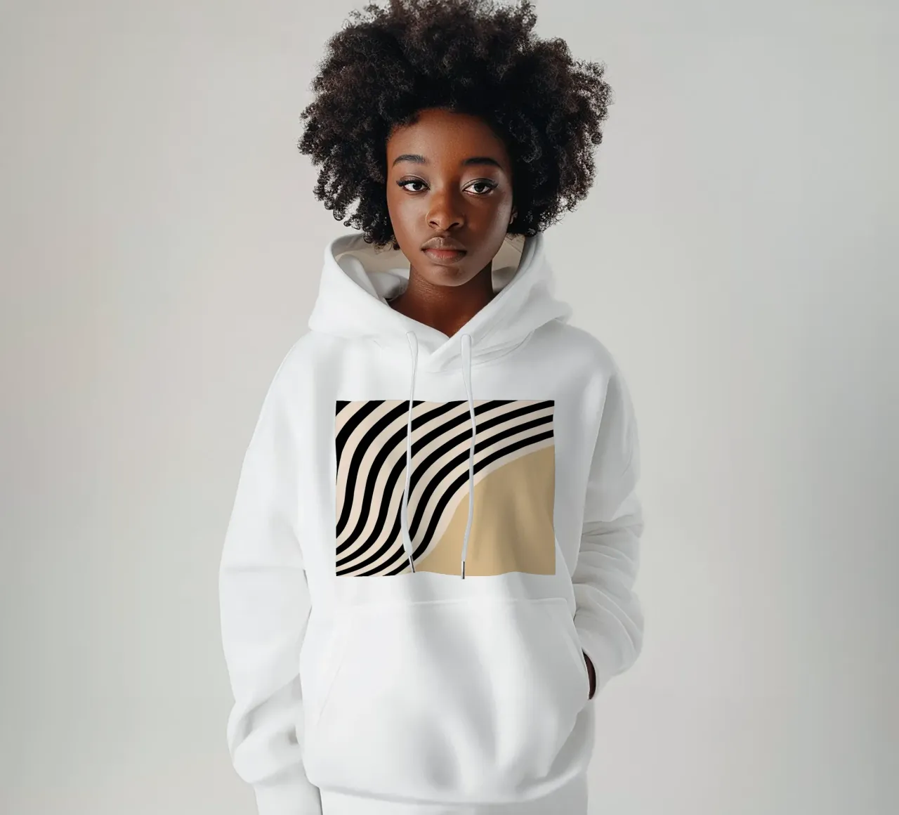 Poster Minimal Wave | Line in beige e nero felpa con cappuccio da Studio Vibe