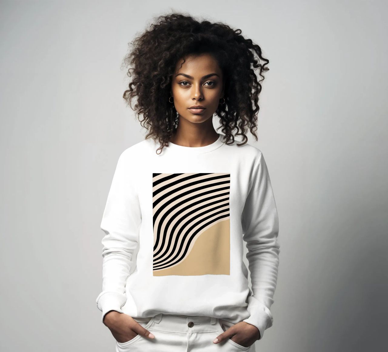 Poster Minimal Wave | Line in beige e nero felpa da Studio Vibe