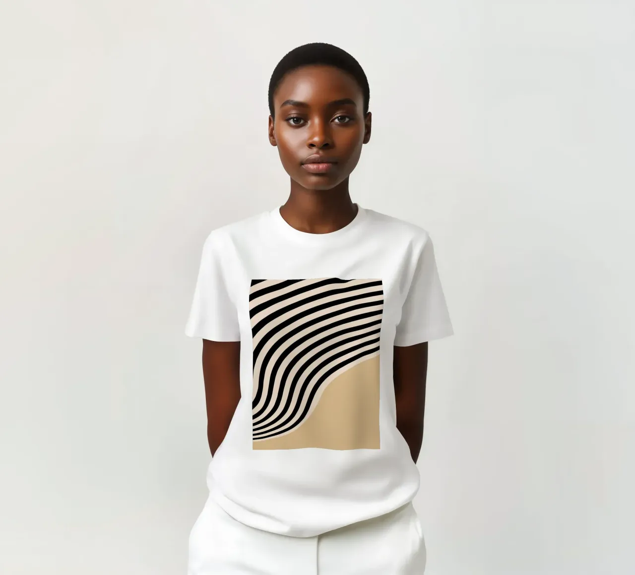 Poster Minimal Wave | Line in beige e nero t-shirt da Studio Vibe