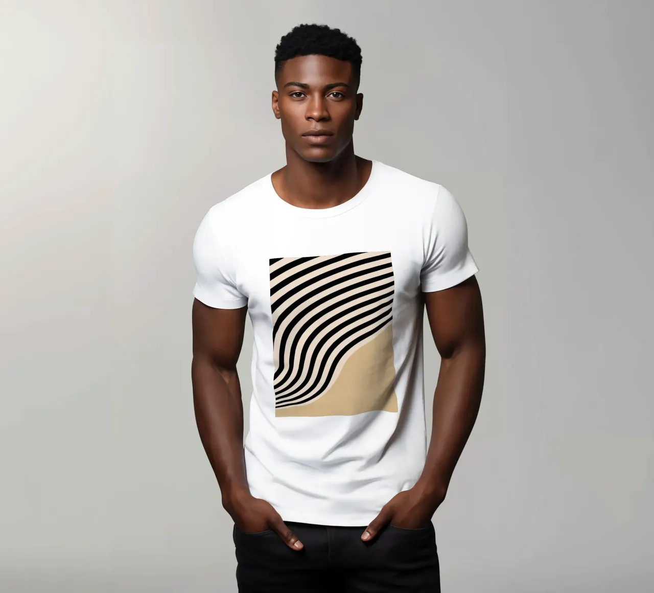 Poster Minimal Wave | Line in beige e nero t-shirt da Studio Vibe
