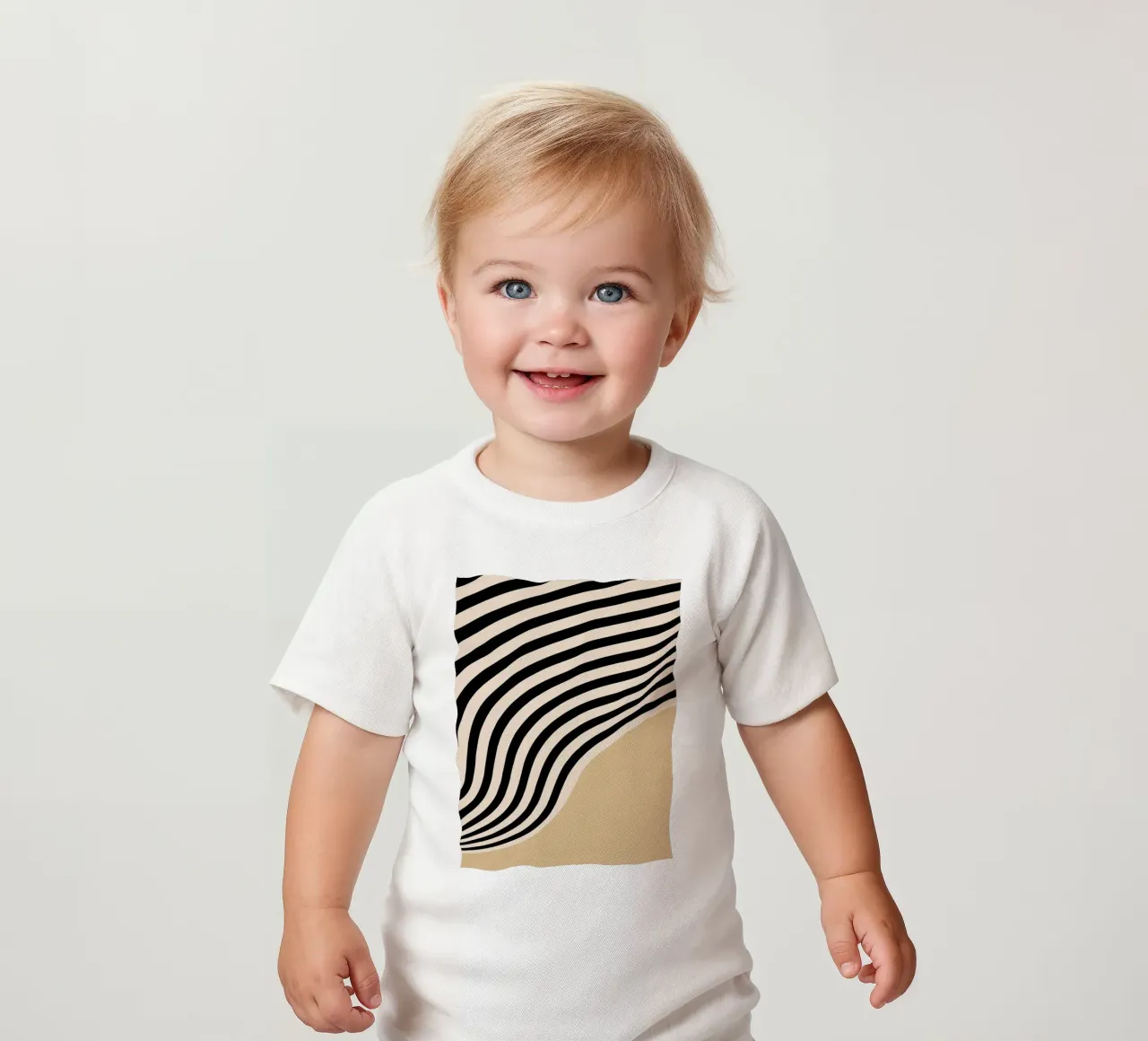 Poster Minimal Wave | Line in beige e nero maglietta neonato da Studio Vibe