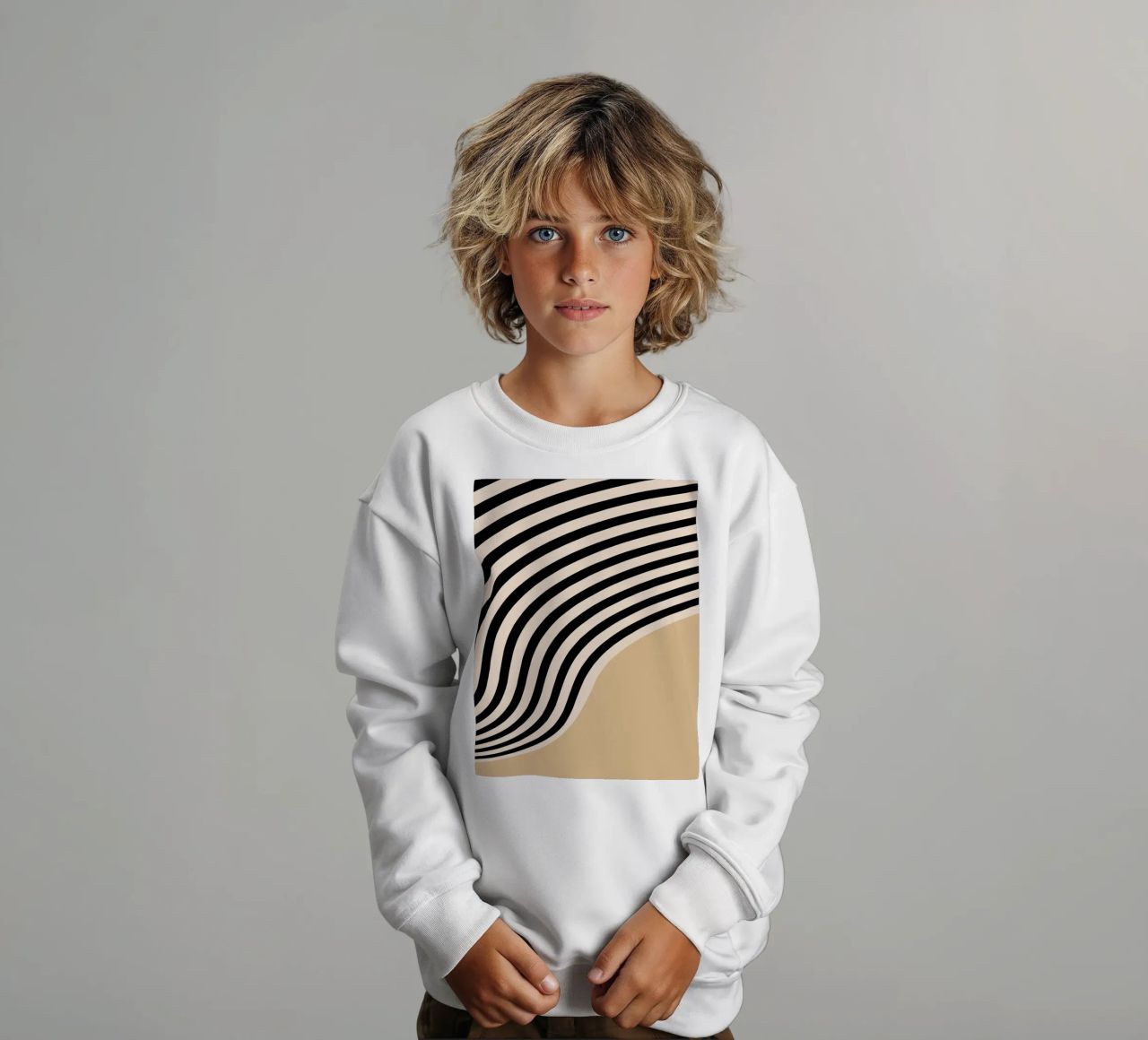 Poster Minimal Wave | Line in beige e nero felpa bambino da Studio Vibe