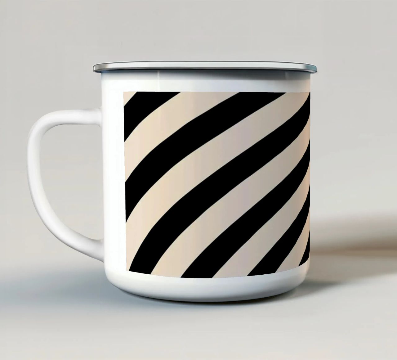 Poster Minimal Wave | Line in beige e nero tazza in smalto da Studio Vibe