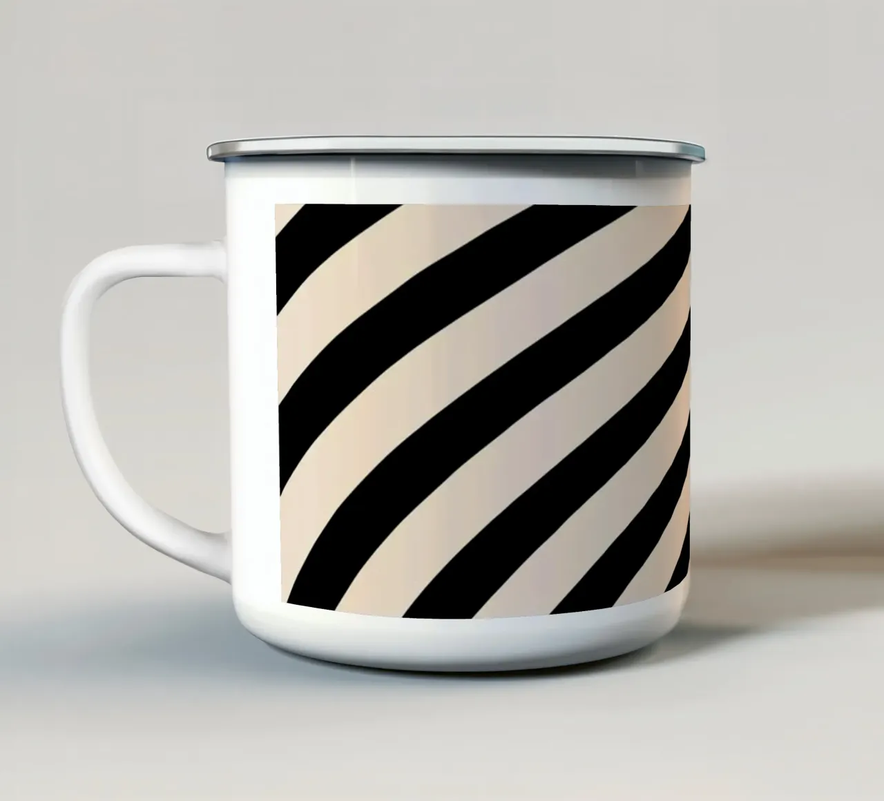 Minimal Wave | Linienposter in Beige & Schwarz Emaille Tasse von Studio Vibe