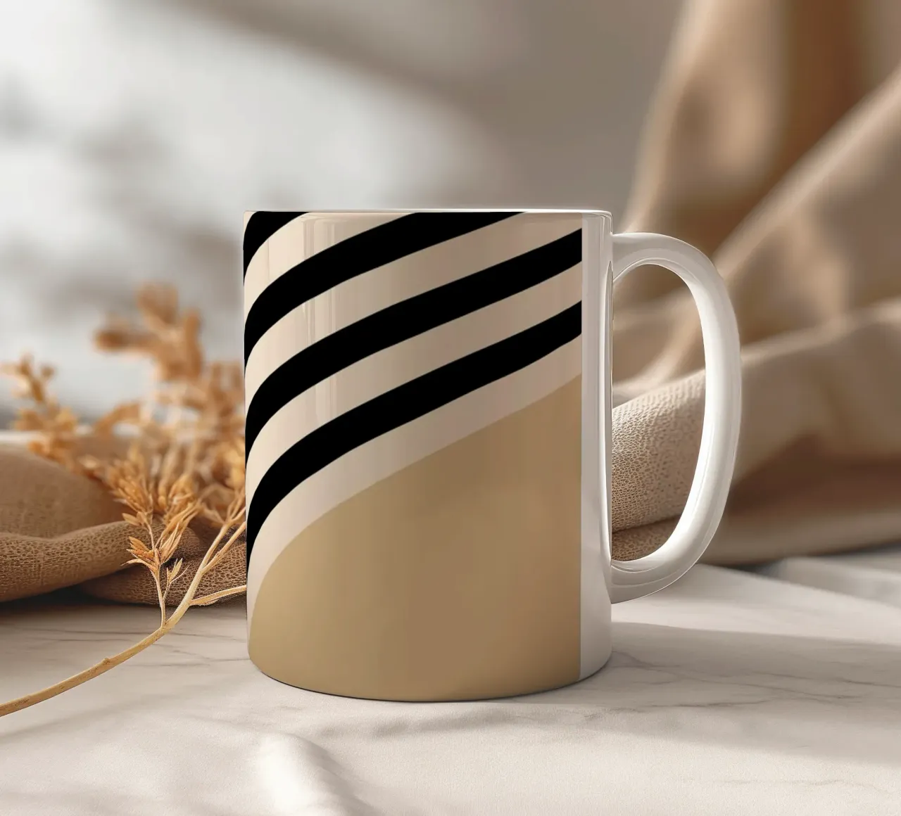 Poster Minimal Wave | Line in beige e nero tazza in ceramica da Studio Vibe
