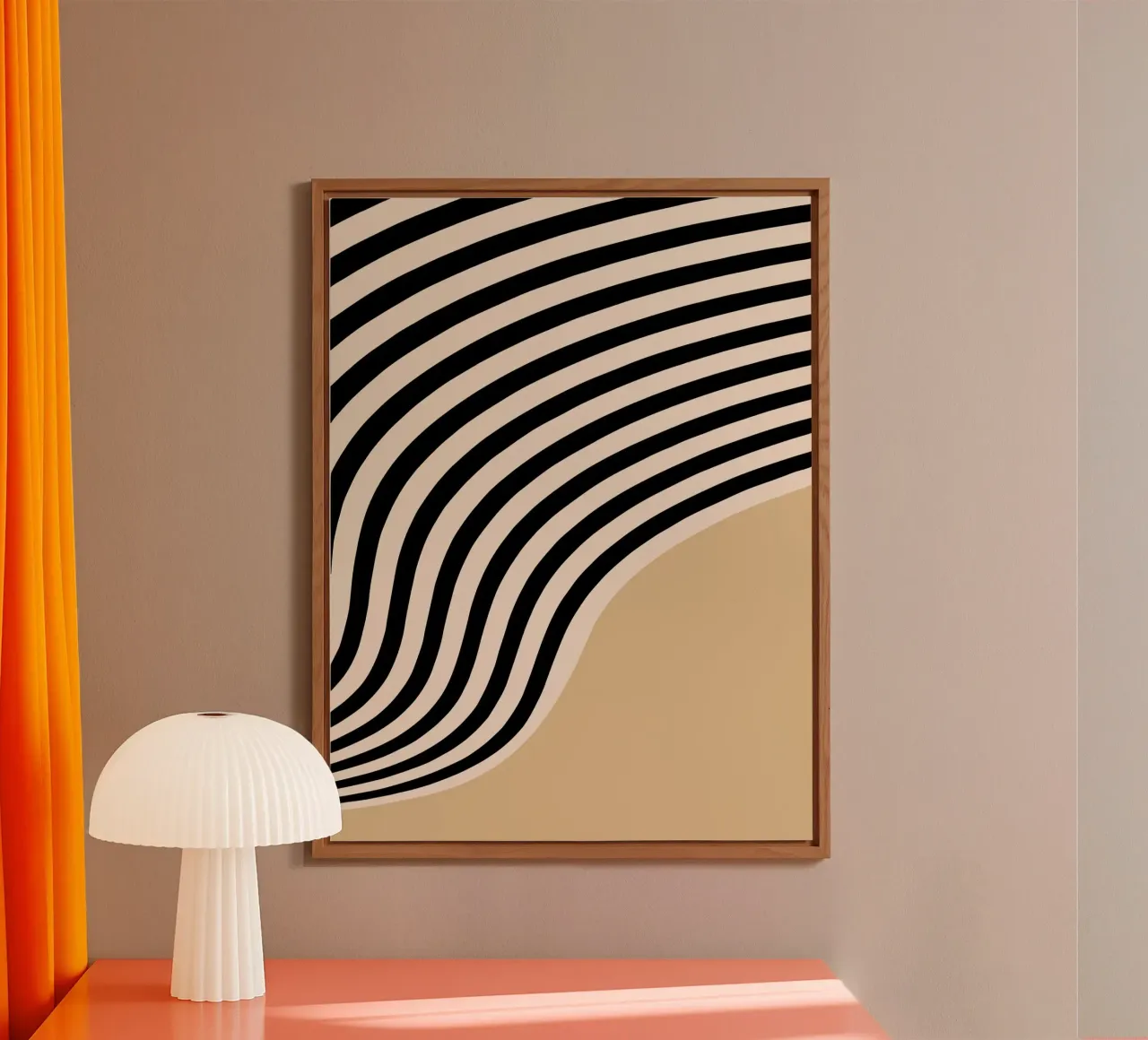 Poster Minimal Wave | Line in beige e nero alluminio dibond da Studio Vibe