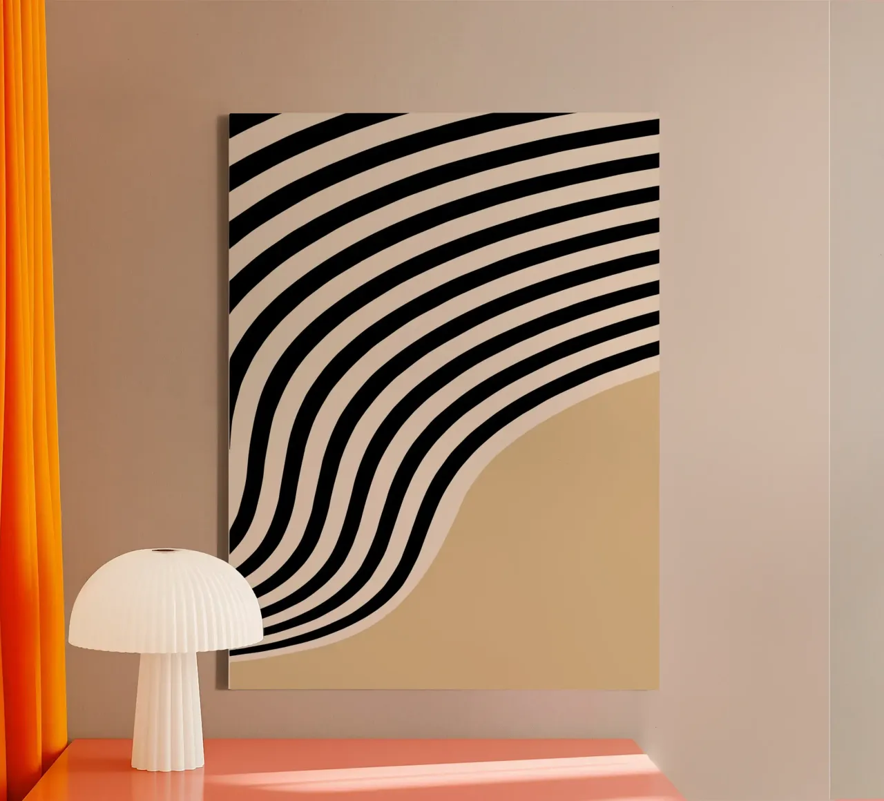 Poster Minimal Wave | Line in beige e nero tela da Studio Vibe
