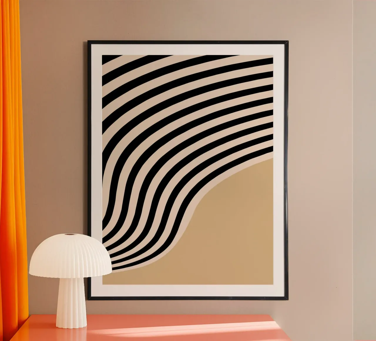 Poster Minimal Wave | Line in beige e nero carta hahnemühle da Studio Vibe