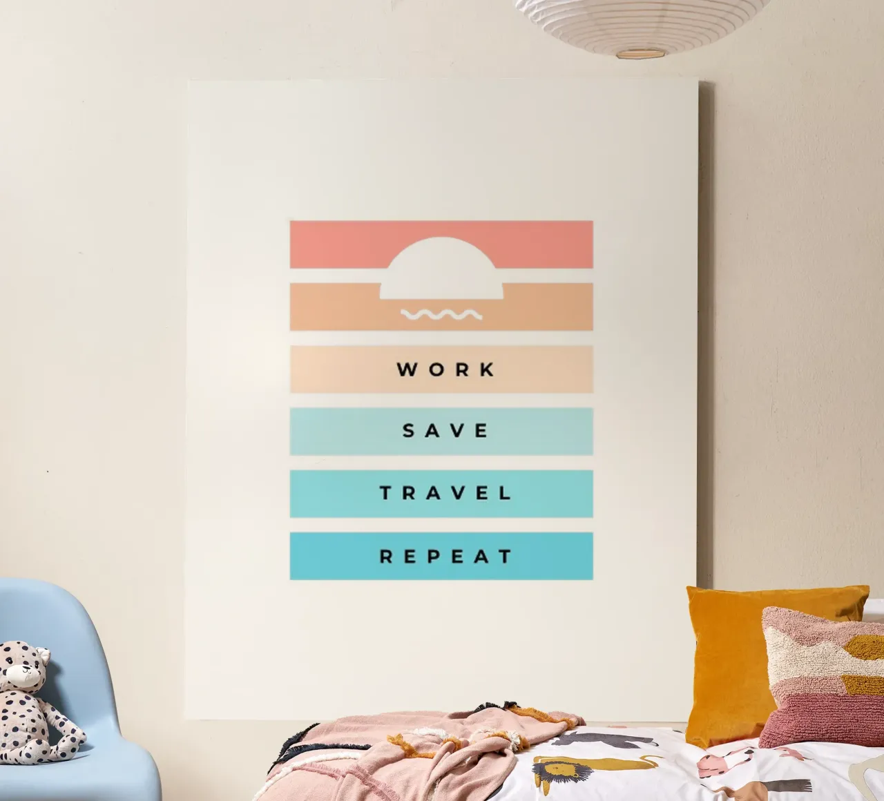 Work Save Travel Repeat canvas by Olivia Creator