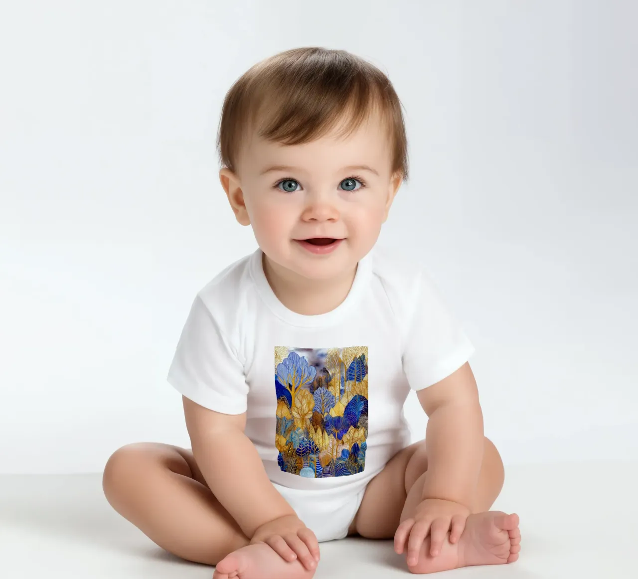 Foresta blu e oro body neonato maniche corte da Justyna Jaszke JBJart
