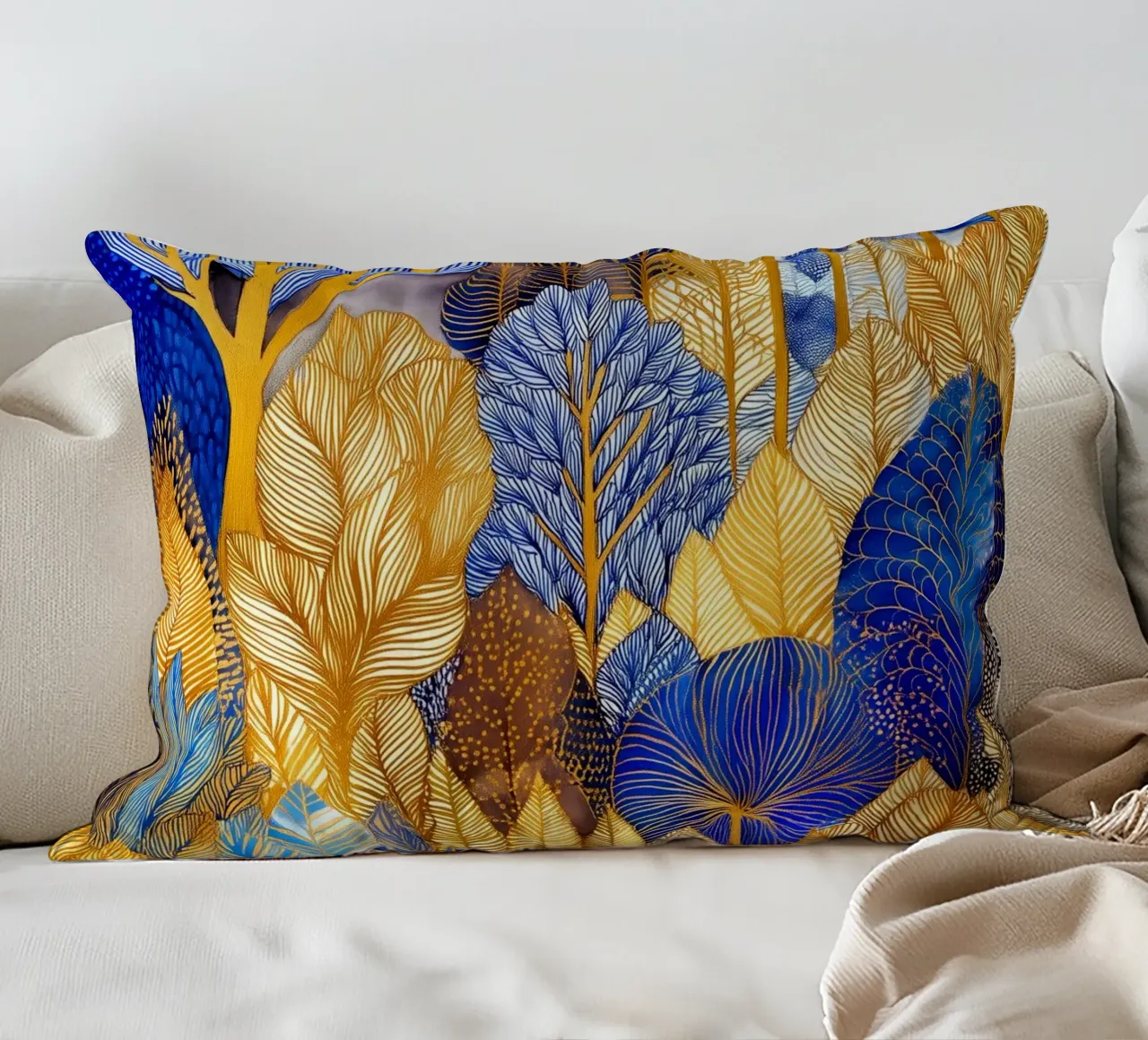 Foresta blu e oro cuscino da Justyna Jaszke JBJart