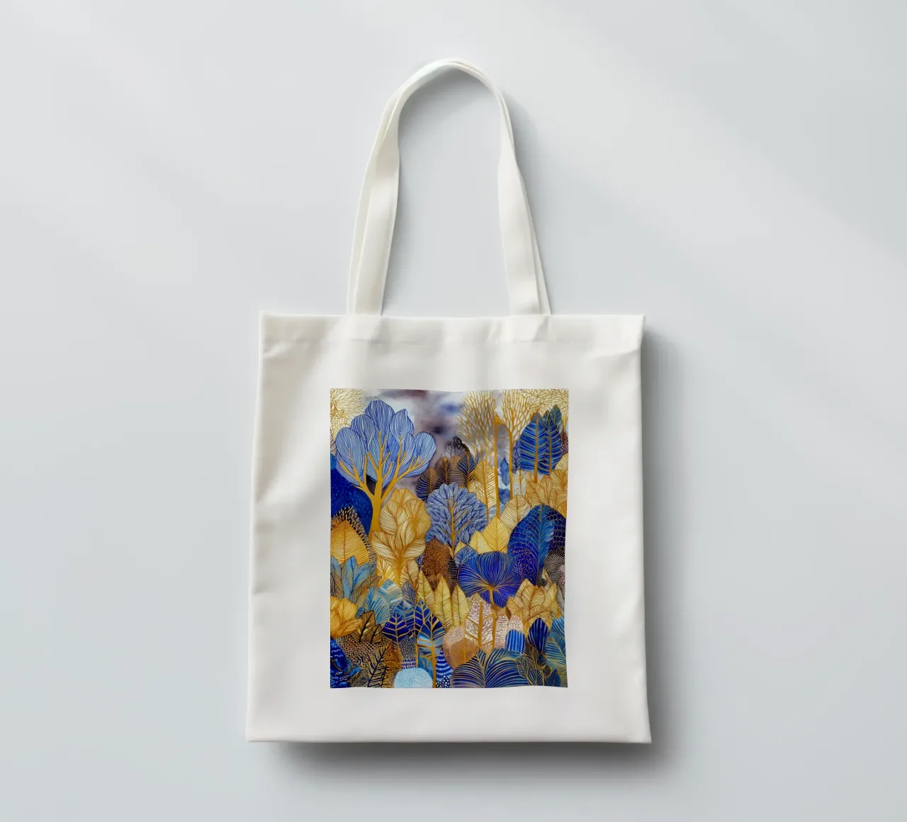 Blauw en goud bos jute draagtas van Justyna Jaszke JBJart