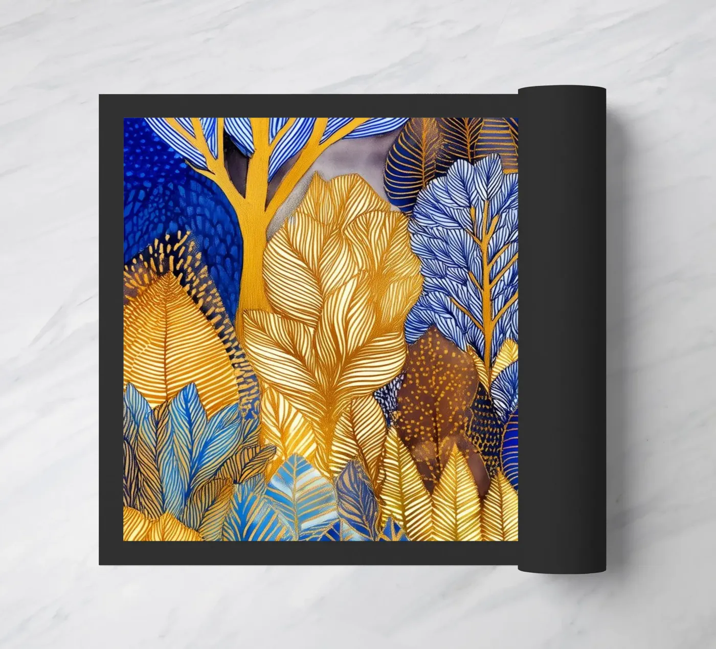 Blauw en goud bos deurmat van Justyna Jaszke JBJart