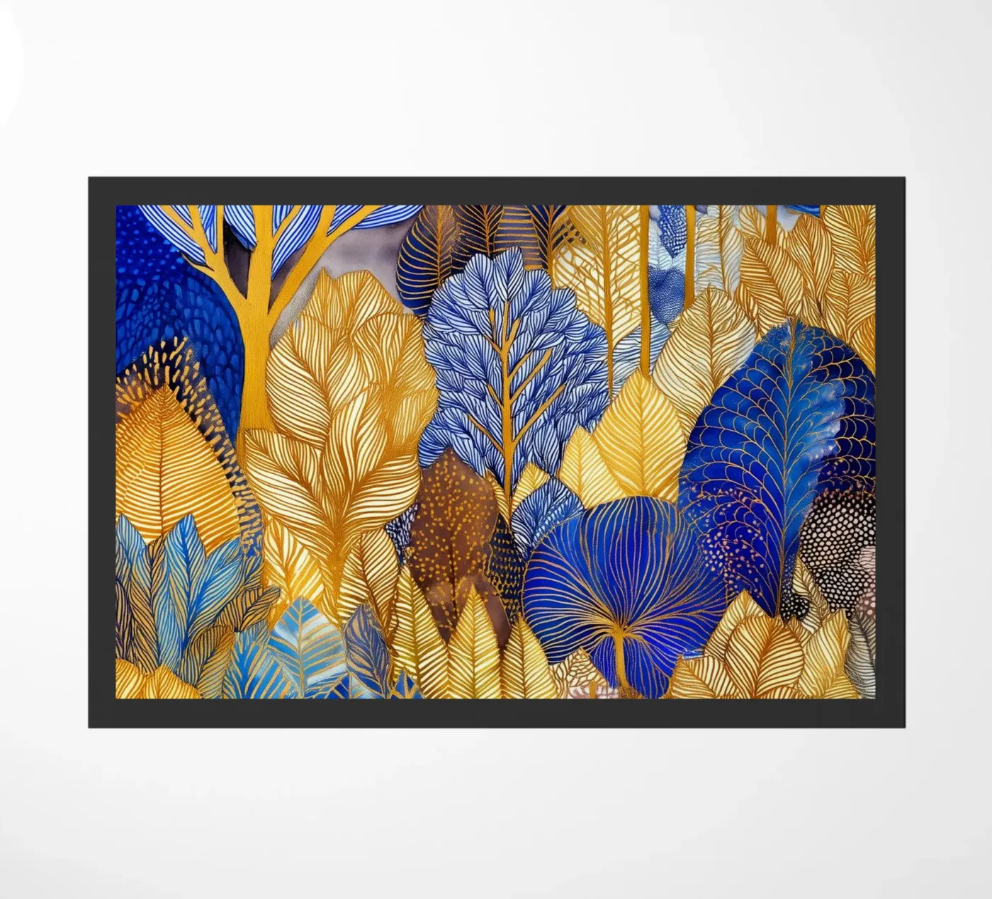 Blauw en goud bos deurmat van Justyna Jaszke JBJart