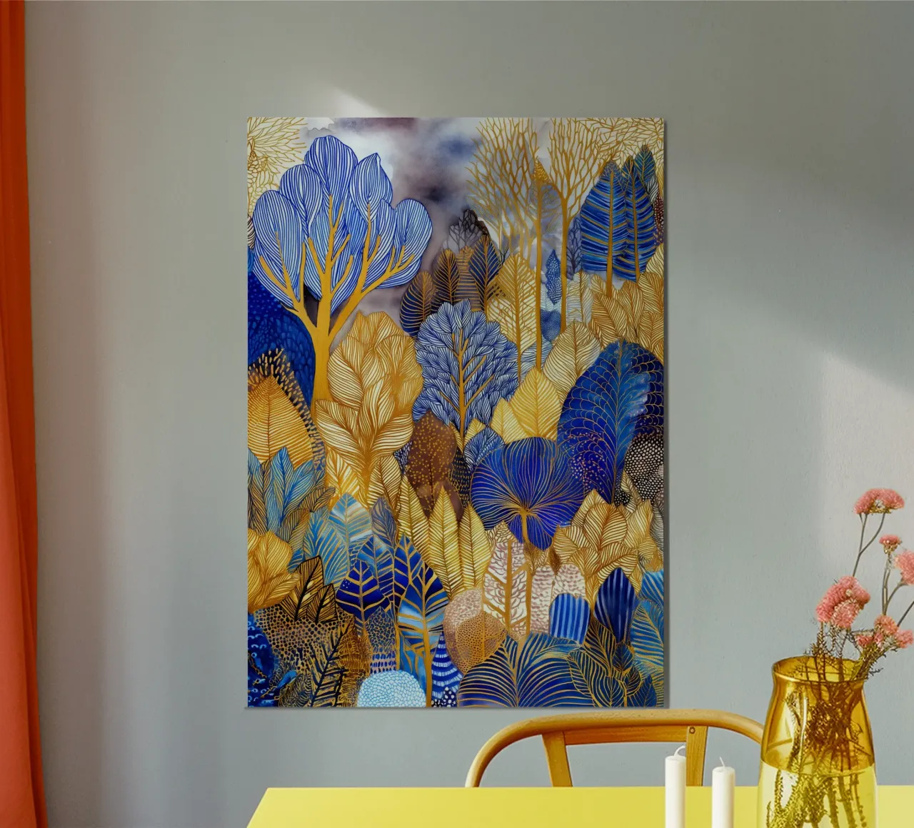 Foresta blu e oro alluminio dibond da Justyna Jaszke JBJart