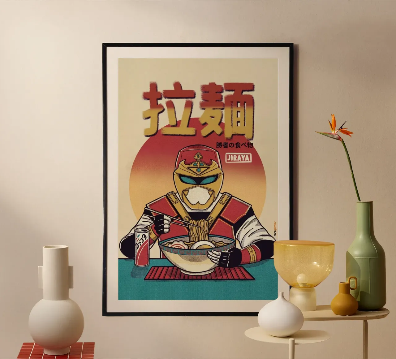Jiraya Eating Ramen poster con telaio in plastica da Rafa Gomes